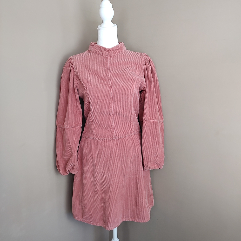 Topshop Corduroy Mini‎ Dress Long Sleeve High Neck Pink US 6 UK 10